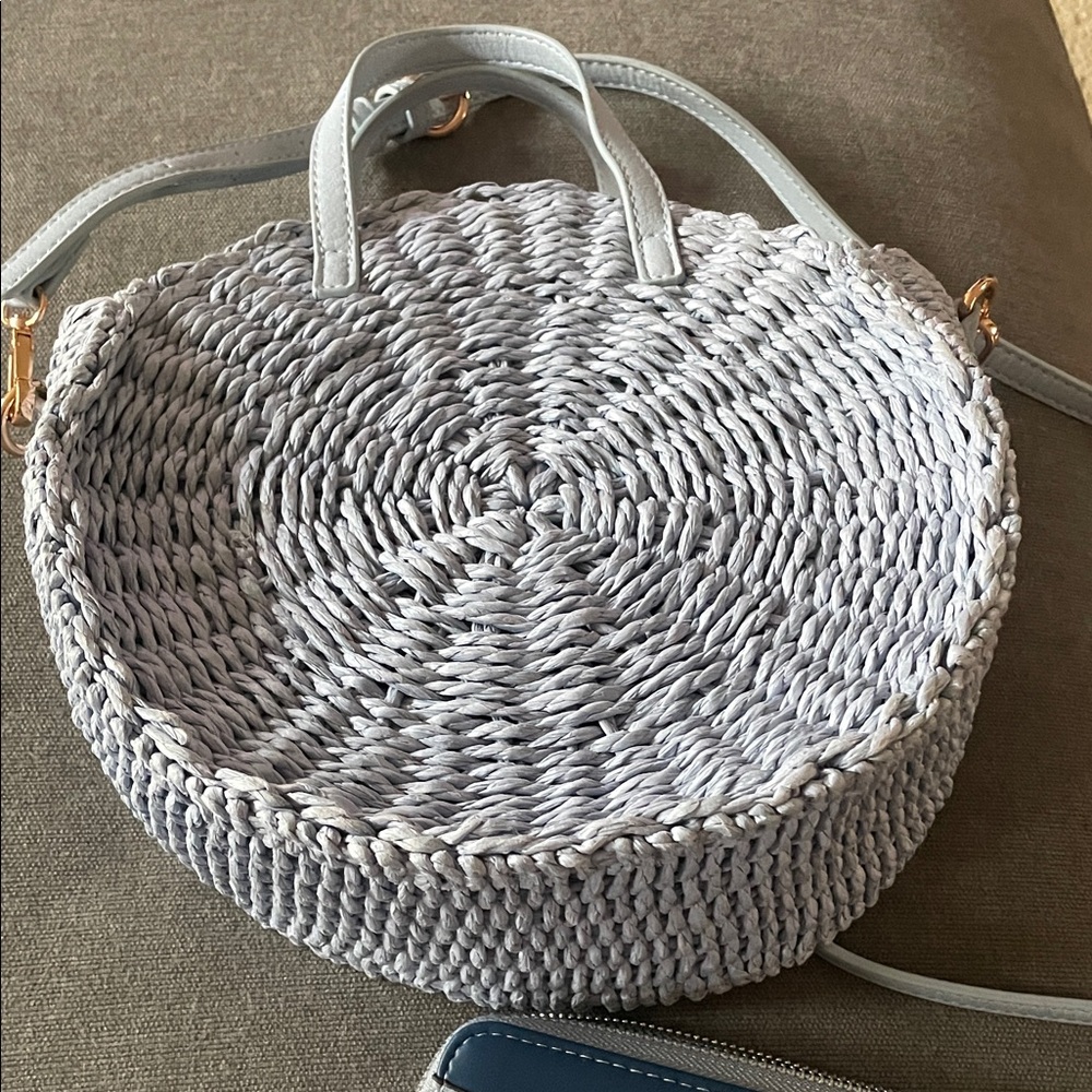 LC Lauren Conrad Light Blue Woven Crossbody Bag with wallet - Picture 2 of 6